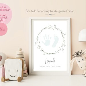 Birth Poster Personalizable, Name Poster, Handprint, Footprint, 2025 Family Motif, Gift, Baptism, Communion, Baby Party, Shower