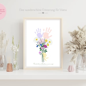 Handprint gift Mother&#39;s Day German, 2 and 3 siblings, bouquet grandma print, footprint, love, crafts, children family motif