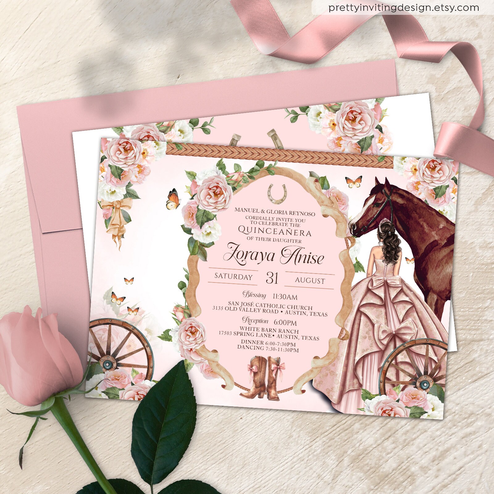 Pink Western Charro Quinceanera, 15th Birthday, Blush Pink Coquette  Quinceañera Invitation, Rustic Pink Sweetheart Charra Western Invite VH2 -  Etsy, image size:1600x1600