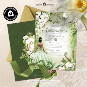 Invitación de quinceañera de la Princesa Rana, El Príncipe Rana, Diseño de invitación de cumpleaños de cuento de hadas, La Princesa y el Sapo, Dulces 16 Bayou Green