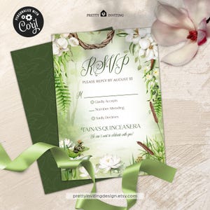 Tarjeta RSVP de Princesa Rana, Tarjeta de Respuesta para Quinceañera o Dulces 16, El Príncipe Rana, Tarjeta de Cumpleaños de Cuento de Hadas, Plantilla con Tema de La Princesa y el Sapo