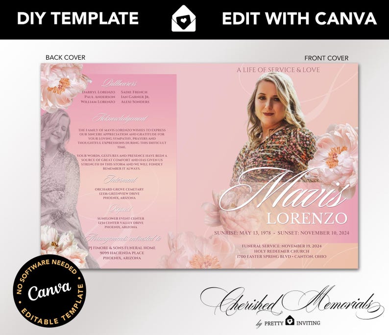 Feminine Funeral Memorial Program, 8.5