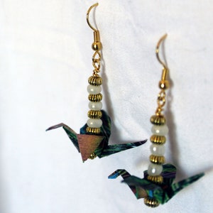 Peacock Paper Crane Dangle Earrings