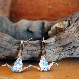 Washi Tiger&#39;s Eye Paper Crane Dangle Earrings