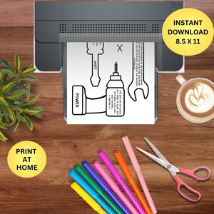 May include: A black and white printable featuring tools and inspirational text, including a hammer labeled "POWER" and a wrench. The image is 8.5 x 11 inches and includes the text "Instant Download" and "Print at Home".