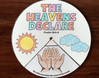 Preschool Sunday School Coloring Wheel, Printable Scripture Bible Activity, Kids Bible Lesson, Childrens Church Psalm 19 Memory Game