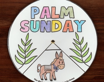 Palm Sunday Preschool Coloring Wheel Printable, Sunday School Easter Bible Lesson, Kids Coloring Activity,  Triumphal Entry Coloring Pages