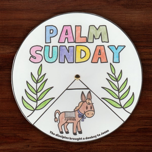 Palm Sunday Preschool Coloring Wheel Printable, Sunday School Easter Bible Lesson, Kids Coloring Activity,  Triumphal Entry Coloring Pages