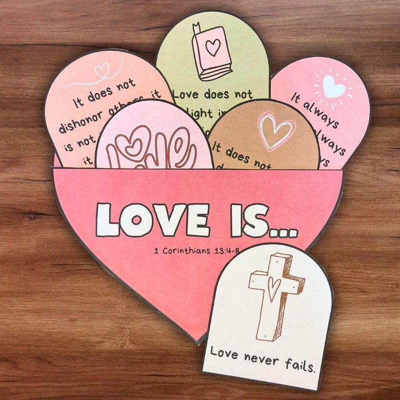 Lezione biblica cristiana per San Valentino, lavoretto tascabile, Corinzi 13 L'amore è paziente Scrittura Scuola domenicale Istruzione domestica per bambini Attività in chiesa immagine 2