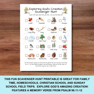 Scavenger Hunt Nature Walk Bible Lesson For Kids, Exploring Gods Creation Homeschool Sunday School Printable, Outdoor Adventure Activity image 4