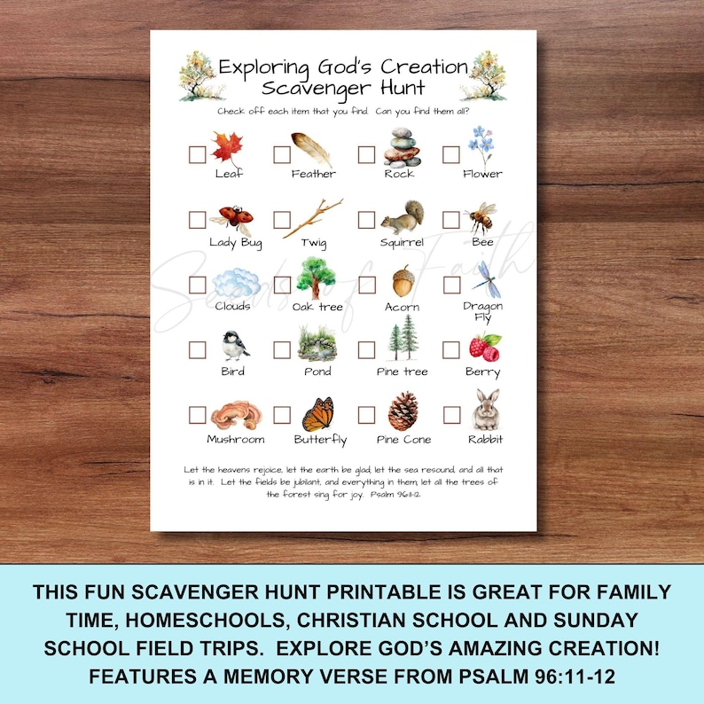 Scavenger Hunt Nature Walk Bible Lesson For Kids, Exploring Gods Creation Homeschool Sunday School Printable, Outdoor Adventure Activity image 4