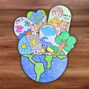 Manualidad para colorear de la historia bíblica de los días de la creación para niños, actividad imprimible para la escuela dominical cristiana en casa, lección de Génesis: En el principio