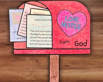 Lavoretto biblico stampabile per San Valentino, note d'amore da Dio, pagine da colorare religiose, attività bibliche per la scuola domenicale e la scuola domestica per bambini