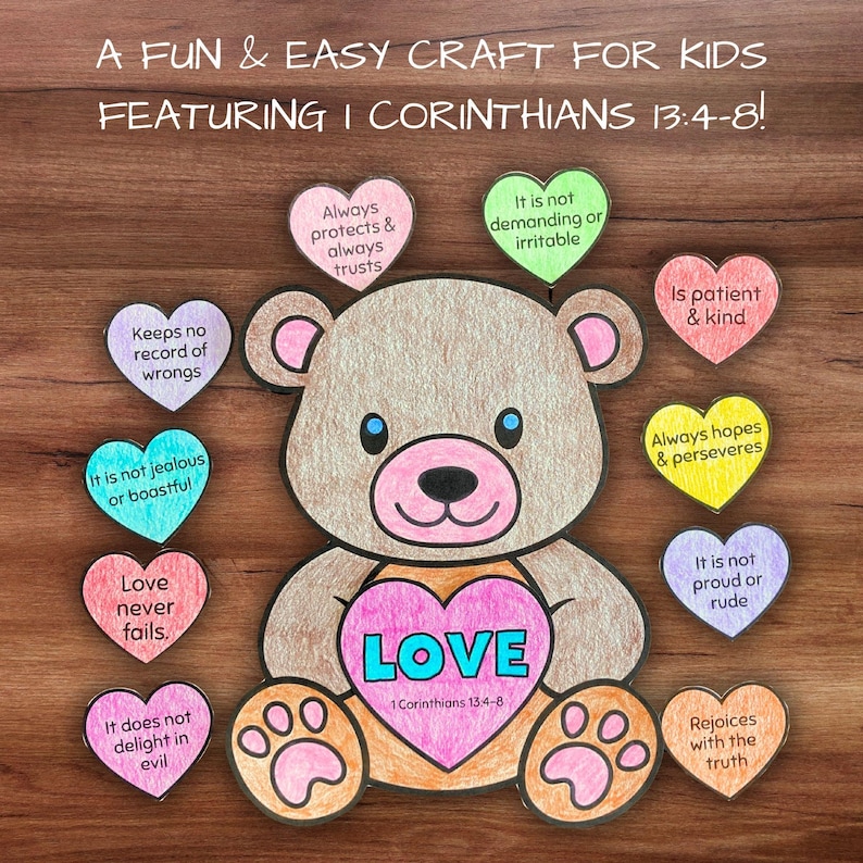 Christian Valentine’s Day Bible Lesson Pocket Craft, Corinthians 13 Love is Patient Scripture Sunday School Homeschool Kids Church Activity image 5