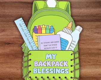 Manualidad de lección bíblica de regreso a clases, bendición de mochila, imprimible de costura y corte, ministerio infantil, escuela dominical cristiana, actividad para la educación en el hogar