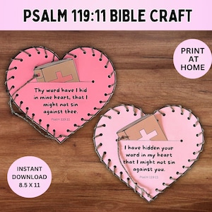Psalm 119:11 Sunday School Craft Printable Kids Bible Lesson Activity Children's Ministry Vacation Bible School Craft Christian Homeschool image 2