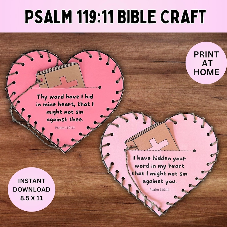 Psalm 119:11 Sunday School Craft Printable Kids Bible Lesson Activity ...