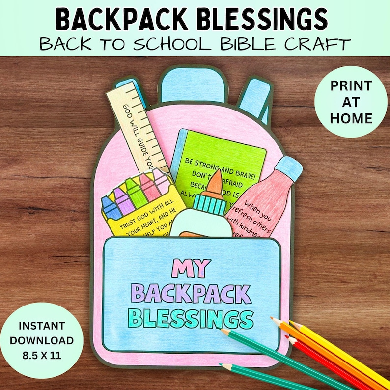 Back to School Bible Lesson Craft, Backpack Blessing Printable Sewing ...