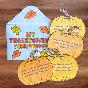Fall Thanksgiving Bible Verse Craft, Sunday School Christian Home School Activity, Pumpkin Give Thanks Scripture Memory Coloring Craft