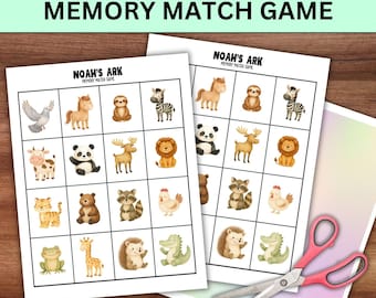 Noah's Ark Memory Match Game Activity for Kids, Sunday School Printable, Christian Preschool Scavenger Hunt, Bible Lesson Game
