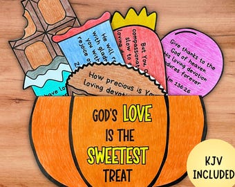 Fall Pumpkin Christian Bible Craft, God's Love is the Sweetest Treat Printable, Sunday School Homeschool Kids Ministry Coloring Activity