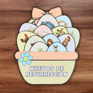 Manualidad bíblica imprimible con la historia de Pascua de los huevos de resurrección, Semana Santa, Pascua, Adviento, Escuela Dominical, viaje misionero, actividad para colorear con canasta