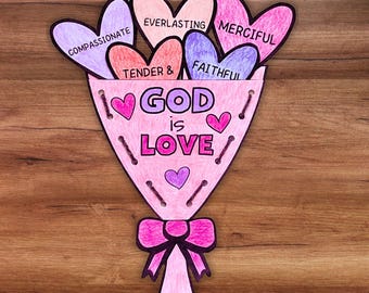 Lavoretto da colorare sulla Bibbia per la scuola domenicale di San Valentino, attività di cucito con i lacci, educazione religiosa in chiesa, materiale stampabile per la scuola domestica