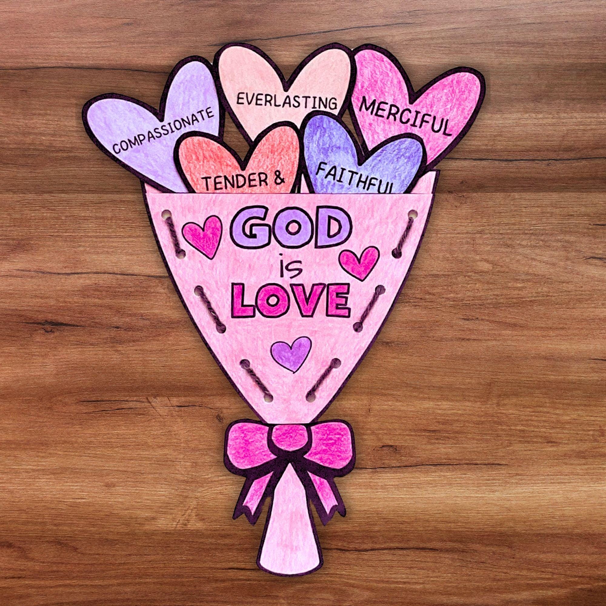 Valentine’s Day Sunday School Bible Coloring Craft God is Love Sewing ...