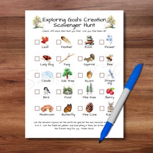 Scavenger Hunt Nature Walk Bible Lesson For Kids, Exploring Gods Creation Homeschool Sunday School Printable, Outdoor Adventure Activity image 1