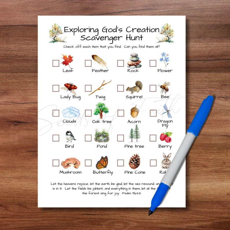 Scavenger Hunt Nature Walk Bible Lesson For Kids, Exploring Gods Creation Homeschool Sunday School Printable, Outdoor Adventure Activity image 1