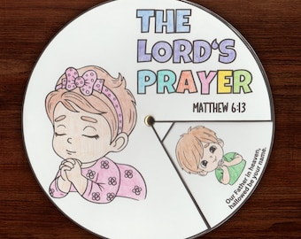 The Lords Prayer Coloring Wheel, Printable Bible Activity Lesson Homeschool Christian School Coloring Cutting Craft, Sunday School Scripture