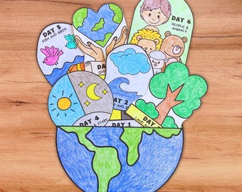 Disegni da colorare della storia biblica "I giorni della creazione" per bambini, attività cristiana per la scuola domenicale e l'homeschooling, stampabile, lezione "In principio" della Genesi