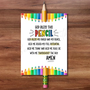 Pencil Blessings Printable Gift Tag, Back to School Backpack Prayer Card, Christian School Student Teacher Gift, Sunday School VBS Blessing