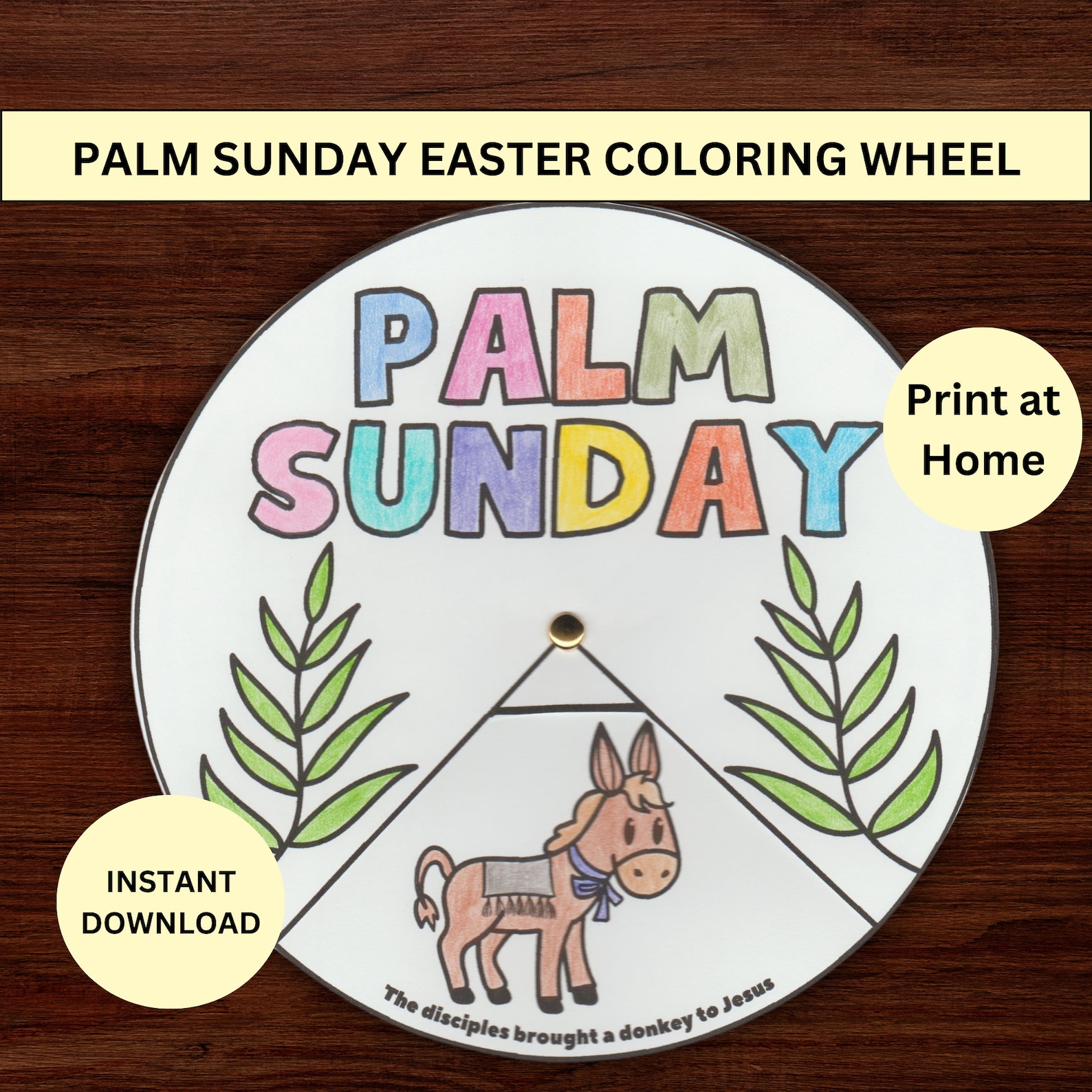Palm Sunday Preschool Coloring Wheel Printable, Sunday School Easter