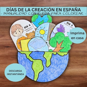 Manualidad bíblica de los días de la creación, lección de la escuela dominical cristiana, actividad para colorear e imprimir sobre el Génesis en el principio Escuela Dominical