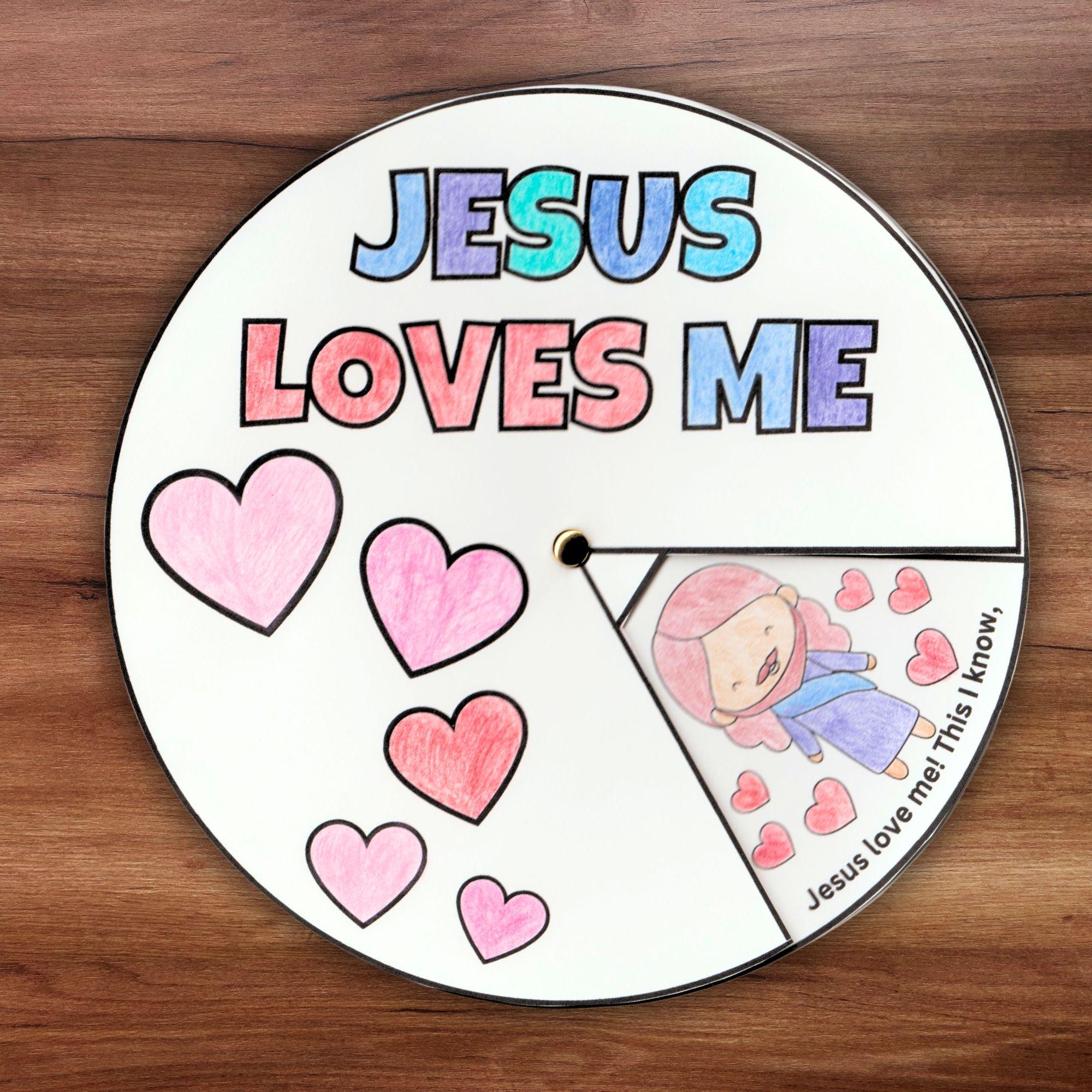 Jesus Loves Me Coloring Wheel, Printable Valentines Bible Activity ...