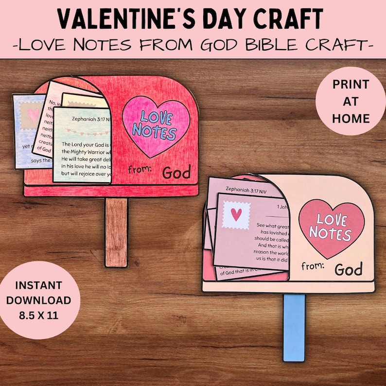 Valentine’s Day Bible Craft Printable, Love Notes From God Religious ...