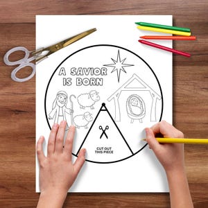 Birth of Jesus Coloring Wheel, Printable Nativity Christmas Activity ...