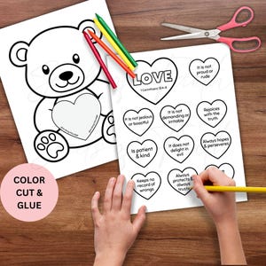 Christian Valentine’s Day Bible Lesson Pocket Craft, Corinthians 13 Love is Patient Scripture Sunday School Homeschool Kids Church Activity image 6