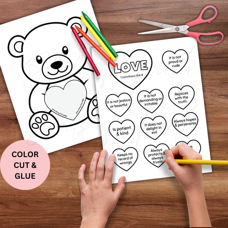 Christian Valentine’s Day Bible Lesson Pocket Craft, Corinthians 13 Love is Patient Scripture Sunday School Homeschool Kids Church Activity image 6