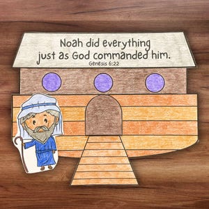 Noah&#39;s Ark Printable Craft and Bible Story Lesson, Sunday School Homeschool Activity for Kids, Childrens Church VBS Build the Ark Craft
