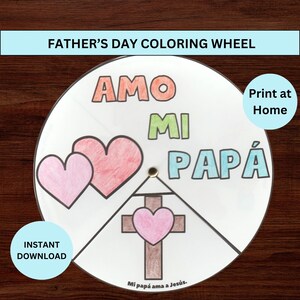 Spanish Father's Day Coloring Wheel Printable Activity, Amo Mi Papa
