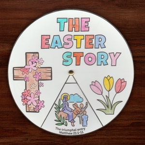 Easter Story Sunday School Craft, Easter Spinner Wheel, Easter Activity, Holy Week for Kids, Easter Story Coloring Wheel, Kids Easter Lesson