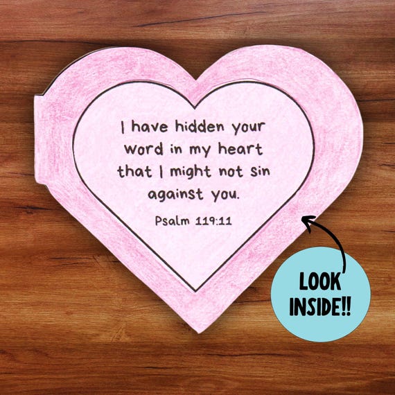 Psalm 119 Sunday School Bible Lesson Activity, Hide Gods Word In Heart Folding Surprise Craft Childrens Ministry Homeschool VBS Printable