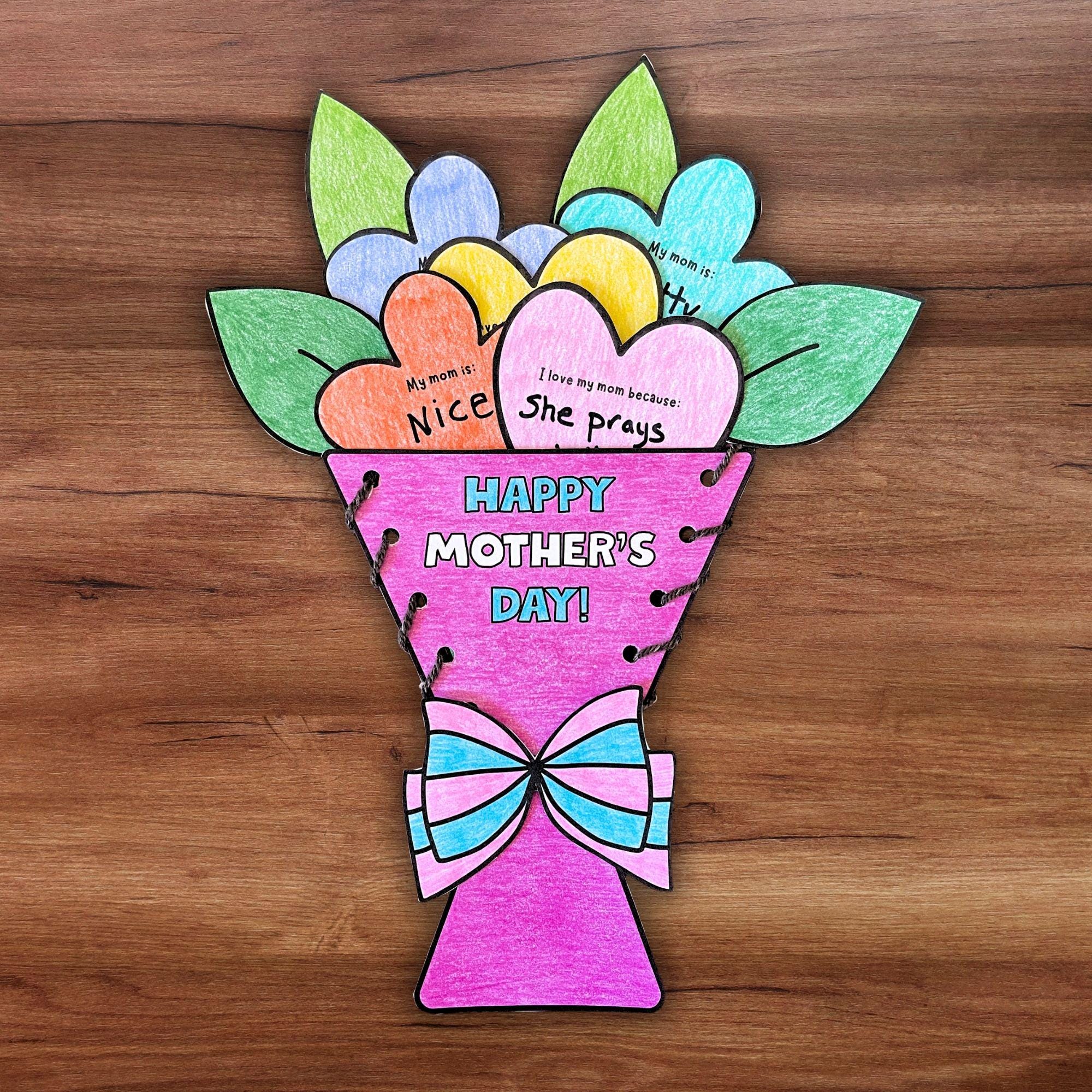 40 Simple Sewing Crafts for Kids 26 Mother's Day Flower Bouquet Coloring Sewing Craft For Kids, I Love…
