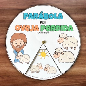 Spanish Parable of the Lost Sheep Coloring Wheel Craft, Christian Sunday School Luke 15 Lesson Activity Coloring Printable Escuela Dominical