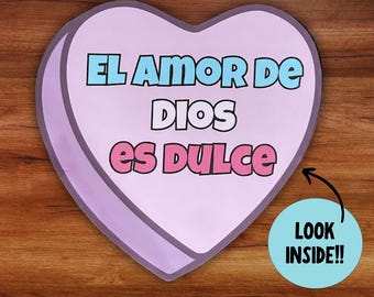 Spanish Valentine’s Day Bible Craft Sunday School Kids Coloring Printable, John 3:16 Scripture Verse Bible Lesson Activity