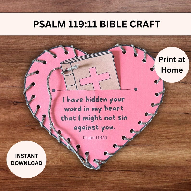 Psalm 119:11 Sunday School Craft Printable Kids Bible Lesson Activity ...