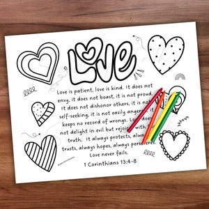 Christliche Valentinstag Bibellektion Kinder Malseite, Korinther 13 Liebe ist geduldige Schrift Sonntagsschule Homeschool Kirche Aktivität