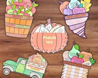 Bundel herfstbijbel, afdrukbare Thanksgiving-ambachten voor kinderen, christelijke zondagsschool thuisschool dankbaarheidsactiviteiten, pompoen Psalm 100